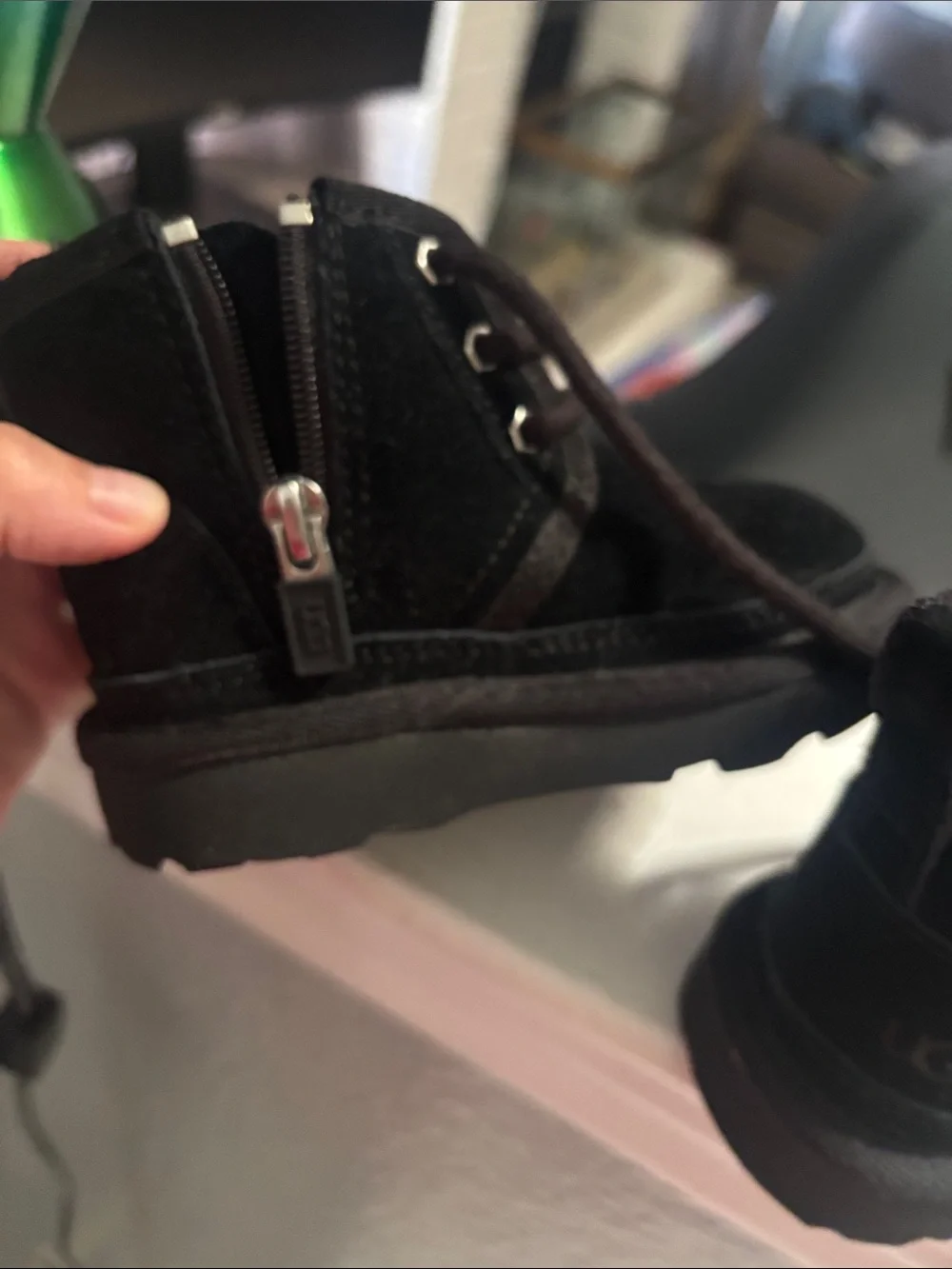 UGG Kids Black Suede Lace-Up Ankle Boots